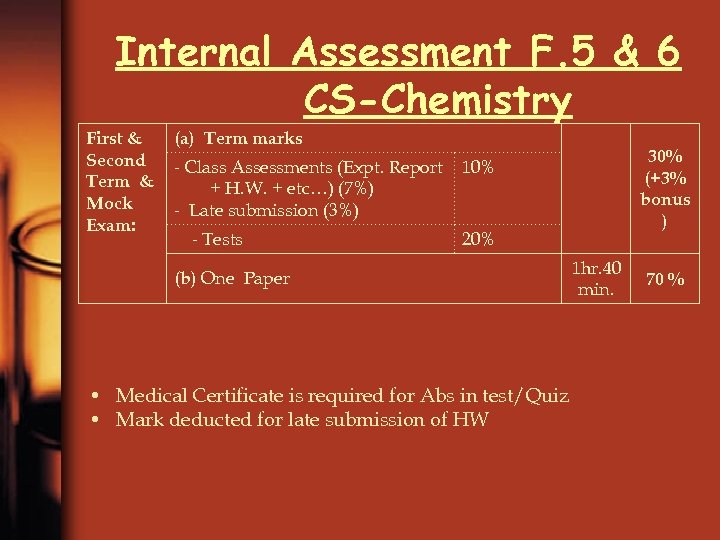 Internal Assessment F. 5 & 6 CS-Chemistry First & Second Term & Mock Exam: