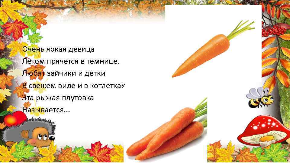 Очень яркая девица Летом прячется в темнице. Любят зайчики и детки В свежем виде