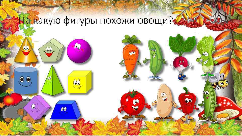 На какую фигуры похожи овощи? 