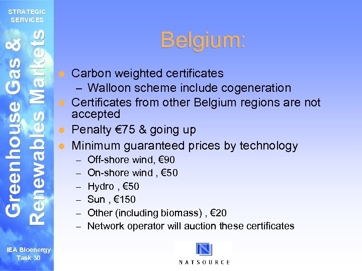 Greenhouse Gas & Renewables Markets STRATEGIC SERVICES IEA Bioenergy Task 38 Belgium: Carbon weighted