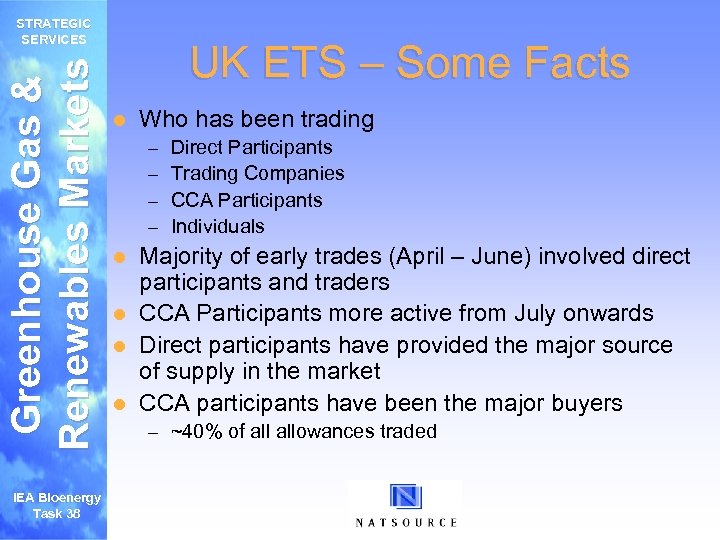 Greenhouse Gas & Renewables Markets STRATEGIC SERVICES IEA Bioenergy Task 38 UK ETS –