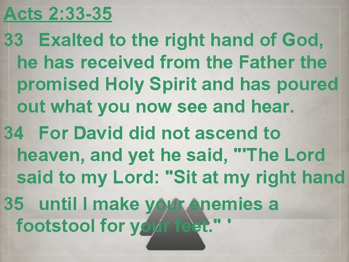 Acts 2: 33 -35 33 Exalted to the right hand of God, he has