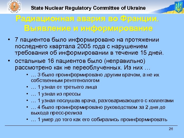 State Nuclear Regulatory Committee of Ukraine Радиационная авария во Франции. Выявление и информирование •