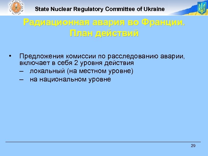 State Nuclear Regulatory Committee of Ukraine Радиационная авария во Франции. План действий • Предложения
