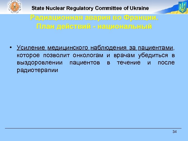 State Nuclear Regulatory Committee of Ukraine Радиационная авария во Франции. План действий - национальный
