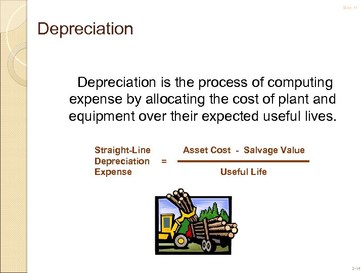 Slide 14 Depreciation is the process of computing expense by allocating the cost of