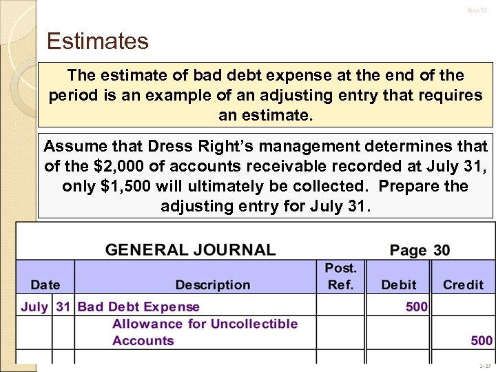 Slide 23 Estimates The estimate of bad debt expense at the end of the