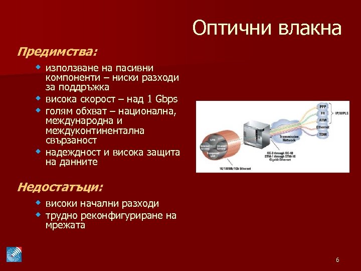 Оптични влакна Предимства: w използване на пасивни w w w компоненти – ниски разходи