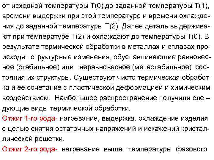 от исходной температуры Т(0) до заданной температуры Т(1), времени выдержки при этой температуре и