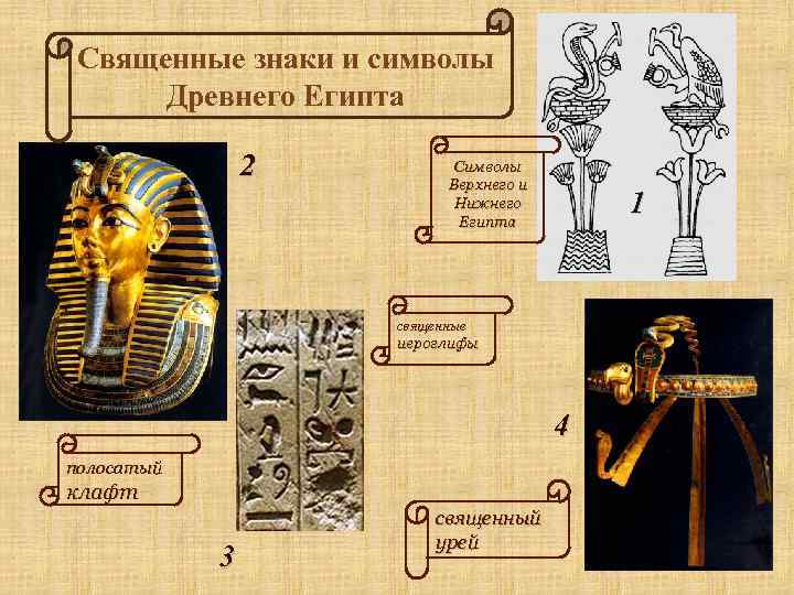 Священные знаки и символы Древнего Египта 2 Символы Верхнего и Нижнего Египта 1 священные