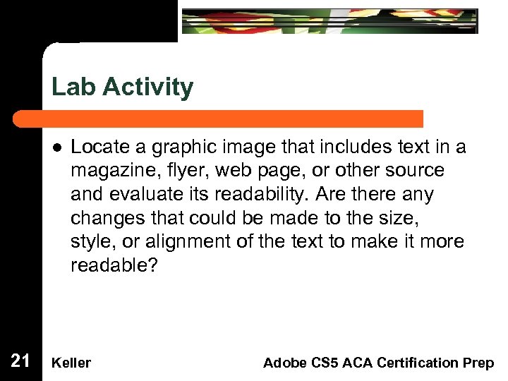 Lab Activity Dreamweaver Domain 3 l 21 Locate a graphic image that includes text
