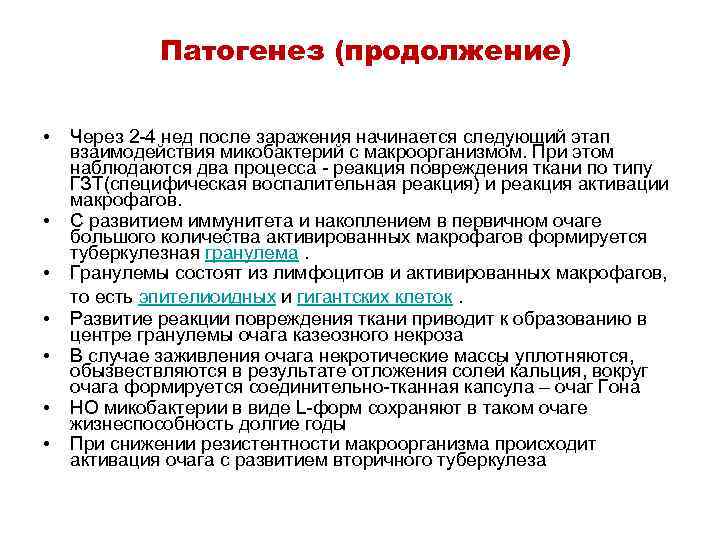 Патогенез (продолжение) • • Через 2 -4 нед после заражения начинается следующий этап взаимодействия