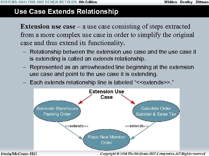 SYSTEMS ANALYSIS AND DESIGN METHODS 6 th Edition Whitten Bentley Dittman Use Case Extends