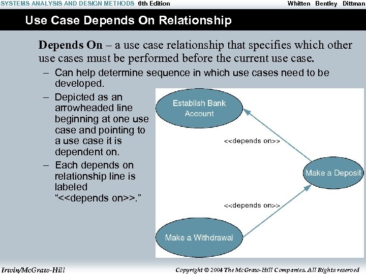 SYSTEMS ANALYSIS AND DESIGN METHODS 6 th Edition Whitten Bentley Dittman Use Case Depends