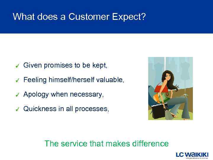 What does a Customer Expect? Given promises to be kept, Feeling himself/herself valuable, Apology