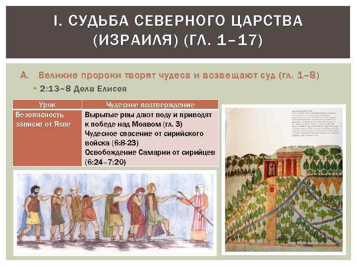 I. СУДЬБА СЕВЕРНОГО ЦАРСТВА (ИЗРАИЛЯ) (ГЛ. 1– 17) A. Великие пророки творят чудеса и