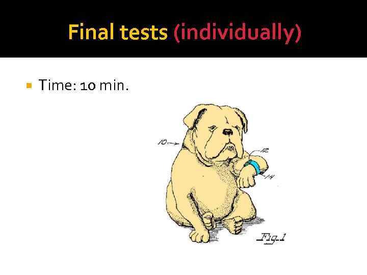 Final tests (individually) Time: 10 min. 