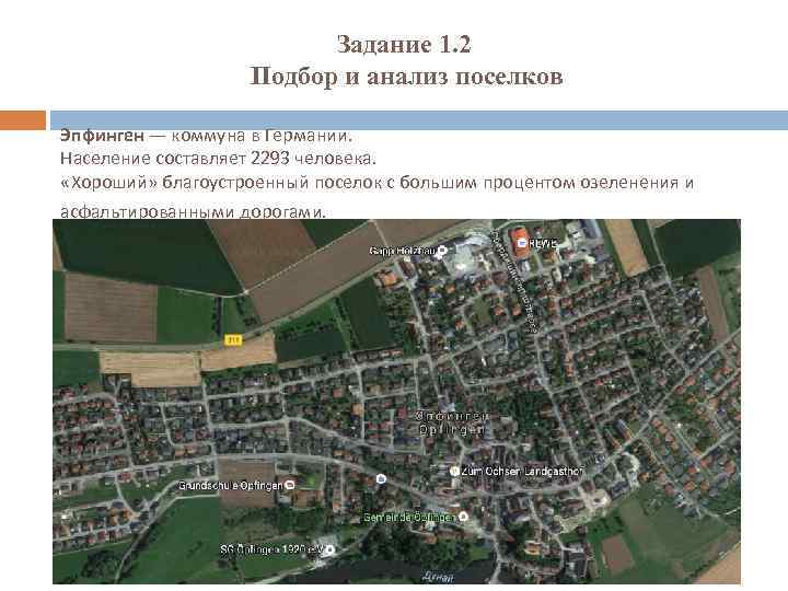 Задание 1. 2 Подбор и анализ поселков Эпфинген — коммуна в Германии. Население составляет