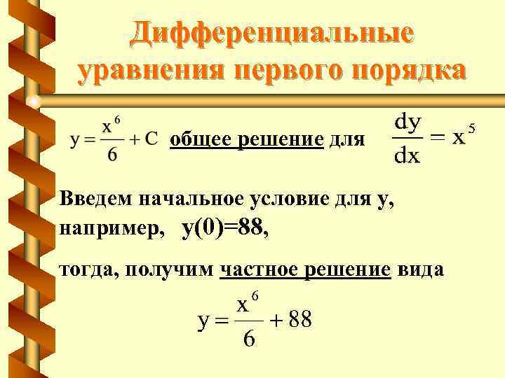 Дифференциальные уравнения первого порядка общее решение для Введем начальное условие для y, например, y(0)=88,