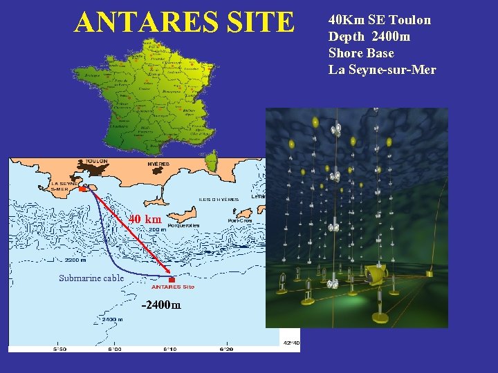 ANTARES SITE 40 km Submarine cable -2400 m 40 Km SE Toulon Depth 2400