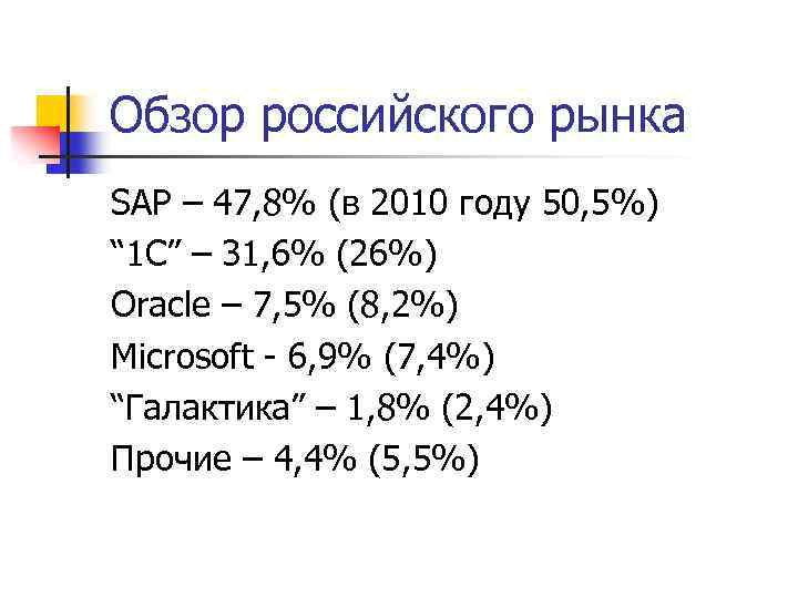 Обзор российского рынка SAP – 47, 8% (в 2010 году 50, 5%) “ 1