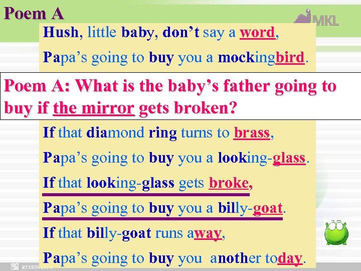 Poem A Hush, little baby, don’t say a word, Papa’s going to buy you