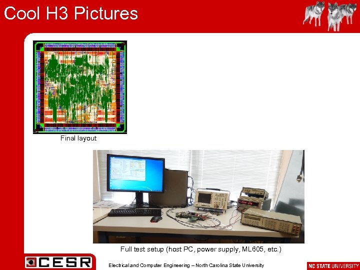 Cool H 3 Pictures Final layout Full test setup (host PC, power supply, ML