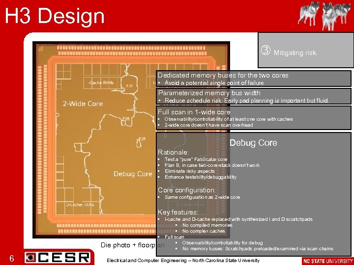 H 3 Design Mitigating risk. Dedicated memory buses for the two cores • Avoid