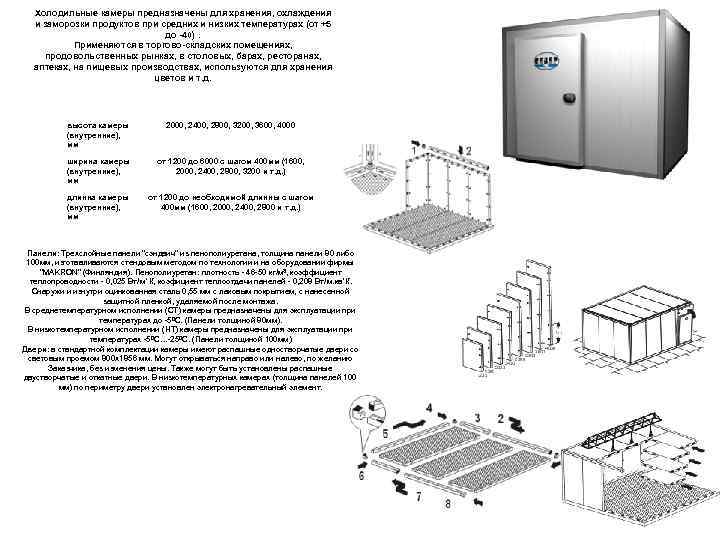 Холодильные камеры предназначены для хранения, охлаждения и заморозки продуктов при средних и низких температурах