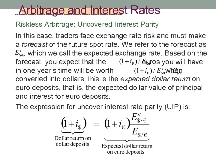 Arbitrage and Interest Rates Riskless Arbitrage: Uncovered Interest Parity In this case, traders face