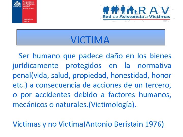 VICTIMA Ser humano que padece daño en los bienes jurídicamente protegidos en la normativa