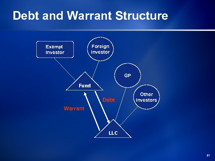 Debt and Warrant Structure Foreign Investor Exempt Investor GP Fund Debt Other Investors Warrant