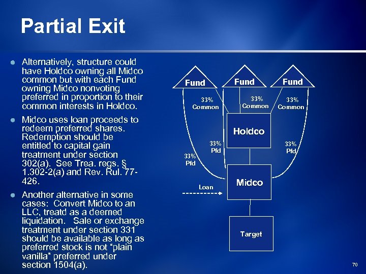 Partial Exit Alternatively, structure could have Holdco owning all Midco common but with each