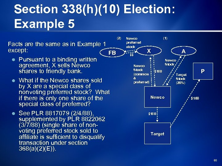 Section 338(h)(10) Election: Example 5 (2) Facts are the same as in Example 1