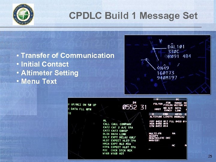 CPDLC Build 1 Message Set • Transfer of Communication • Initial Contact • Altimeter