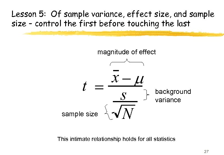 Lesson 5: Of sample variance, effect size, and sample size – control the first