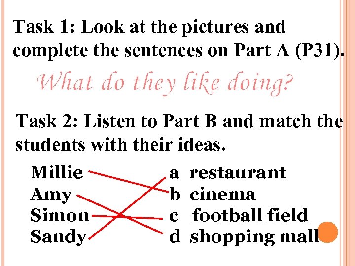 Task 1: Look at the pictures and complete the sentences on Part A (P