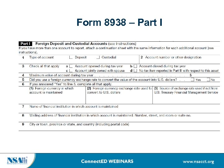 Form 8938 – Part I 