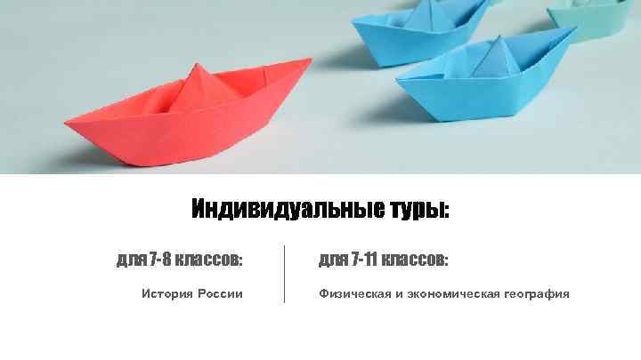 Индивидуальные туры: для 7 -8 классов: История России для 7 -11 классов: Физическая и