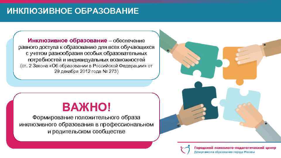 ИНКЛЮЗИВНОЕ ОБРАЗОВАНИЕ Инклюзивное образование – обеспечение равного доступа к образованию для всех обучающихся с