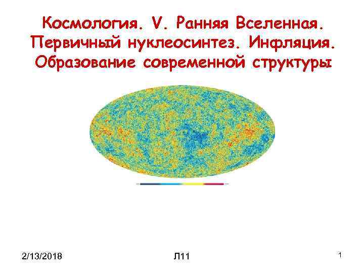 Космология. V. Ранняя Вселенная. Первичный нуклеосинтез. Инфляция. Образование современной структуры 2/13/2018 Л 11 1