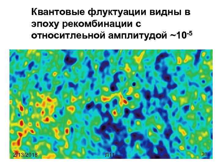 Квантовые флуктуации видны в эпоху рекомбинации с относитлеьной амплитудой ~10 -5 2/13/2018 Л 11