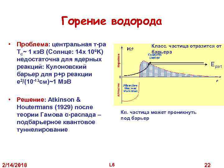 Горение водорода • Проблема: центральная т-ра Tc~ 1 кэ. В (Солнце: 14 х 106
