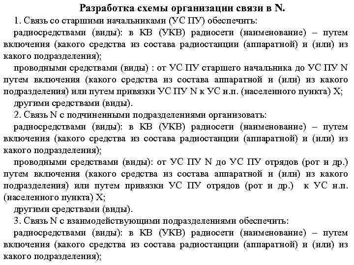 Разработка схемы организации связи в N. 1. Связь со старшими начальниками (УС ПУ) обеспечить: