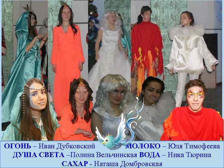 В главных ролях ОГОНЬ – Иван Дубковский МОЛОКО – Юля Тимофеева ДУША СВЕТА –Полина