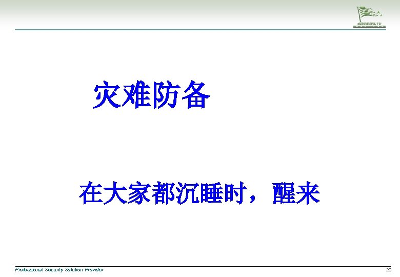 灾难防备 在大家都沉睡时，醒来 Professional Security Solution Provider 29 