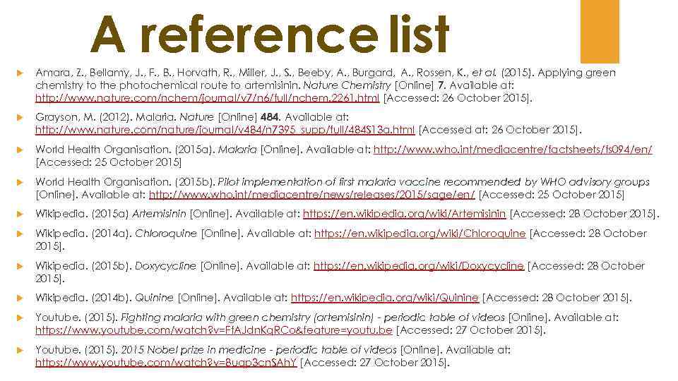 A reference list Amara, Z. , Bellamy, J. , F. , B. , Horvath,