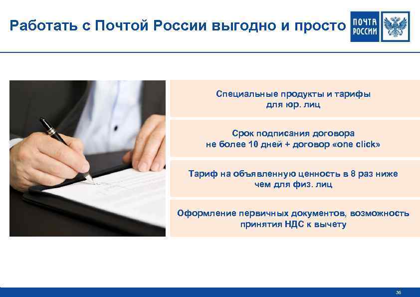 Работать с Почтой России выгодно и просто Специальные продукты и тарифы для юр. лиц