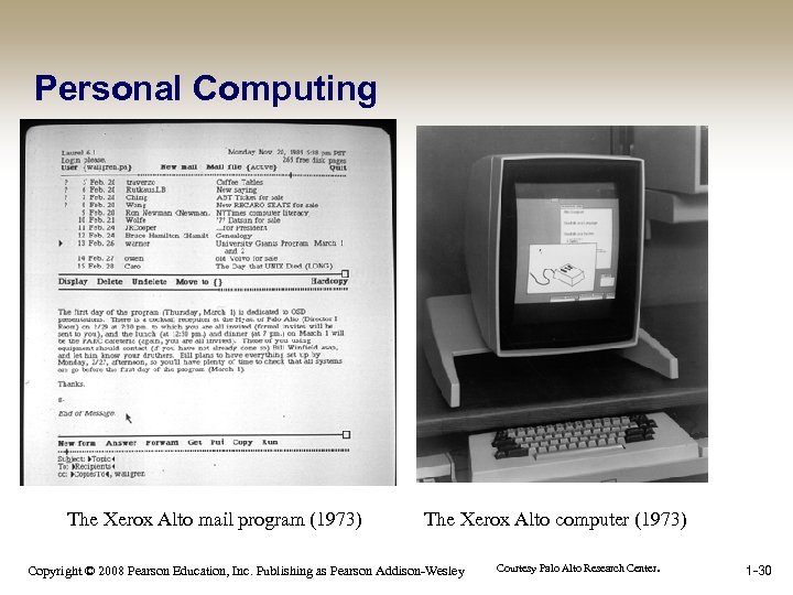 Personal Computing The Xerox Alto mail program (1973) The Xerox Alto computer (1973) Copyright