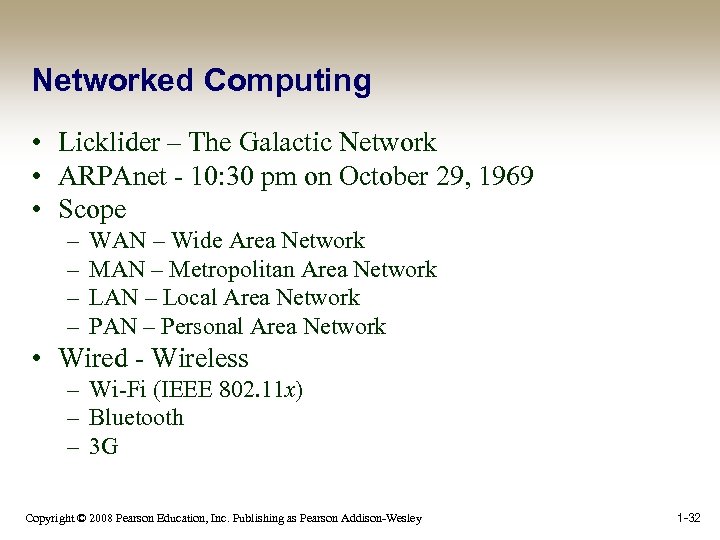 Networked Computing • Licklider – The Galactic Network • ARPAnet - 10: 30 pm